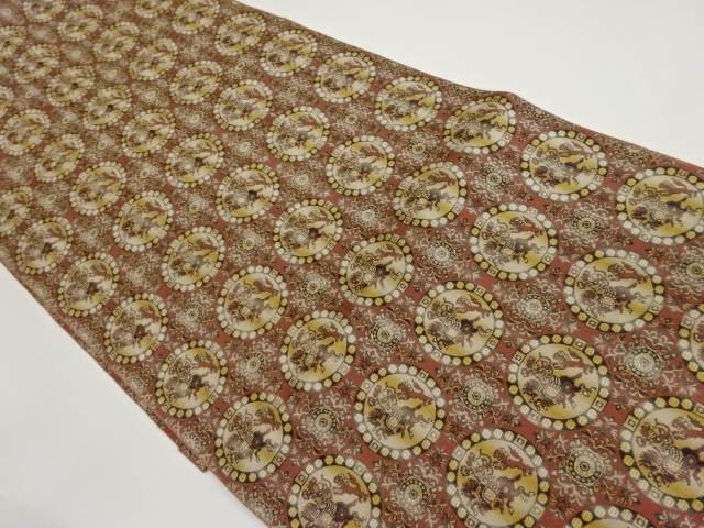 連珠獅子狩文模様織出し名古屋帯